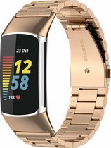 Stalen Smartwatch bandje - Geschikt voor Fitbit Charge 5 / Fitbit Charge 6 stalen band - rosé goud - Strap-it Horlogeband / Polsband / Armband