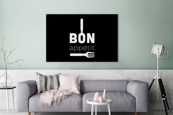 Canvas Schilderij Quotes - Spreuken - Bon appétit - Keuken - 120x80 cm - Wanddecoratie