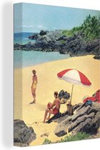 Canvas Schilderij Vintage illustratie van een strandvakantie - 60x80 cm - Wanddecoratie