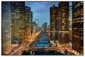 Wolkenkrabbers en skyline langs de Chicago River - Foto op Akoestisch paneel - 150 x 100 cm