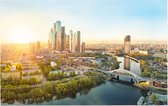 Zonsopkomst boven de skyline van Moskou City District - Foto op Forex - 60 x 40 cm