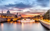 Avondgloren boven de oevers van de Seine in Parijs - Foto op Forex - 45 x 30 cm