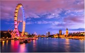 De Londen Eye en House of Parliament bij schemering - Foto op Forex - 120 x 80 cm