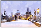 De Karelsbrug en Oude Stad in winters Praag - Foto op Akoestisch paneel - 150 x 100 cm