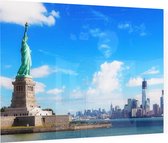 Panorama op het Vrijheidsbeeld en de skyline van New York - Foto op Plexiglas - 90 x 60 cm