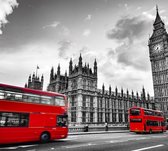 Rode bussen langs de Londen Big Ben in zwart en wit - Fotobehang (in banen) - 350 x 260 cm