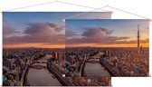 Kleurrijke scene van de skyline van Tokio bij zonsopkomst - Foto op Textielposter - 90 x 60 cm