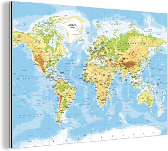 Foto: Wanddecoratie metaal aluminium schilderij industrieel wereldkaart staatkundig blauw aarde educatief 120x80 cm dibond foto op aluminium industri le muurdecoratie voor de woonkamer slaapkamer