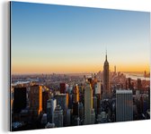 Wanddecoratie Metaal - Aluminium Schilderij Industrieel - New York - Skyline - Zonsondergang - 30x20 cm - Dibond - Foto op aluminium - Industriële muurdecoratie - Voor de woonkamer/slaapkamer