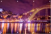 De imposante Dom Luis brug in Porto uitgelicht bij nacht - Foto op Tuinposter - 120 x 80 cm