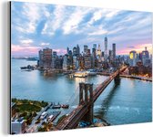 Wanddecoratie Metaal - Aluminium Schilderij Industrieel - New York - Skyline - Brug - 30x20 cm - Dibond - Foto op aluminium - Industriële muurdecoratie - Voor de woonkamer/slaapkamer