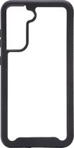 Shop4 - Samsung Galaxy S21 FE Hoesje - Harde Back Case 2-in-1 Transparant Zwart
