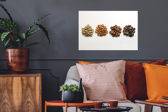 Sticker Muursticker Grain de café - Tas de grains de café aux tons marron sur fond blanc - 60x40 cm - Film adhésif autocollant - Sticker mural repositionnable