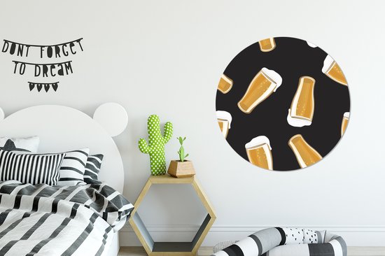 WallCircle - Wall Circle - Wall Circle Indoor - Bières - Verres - Zwart - 90x90 cm - Décoration murale - Peintures Ronds