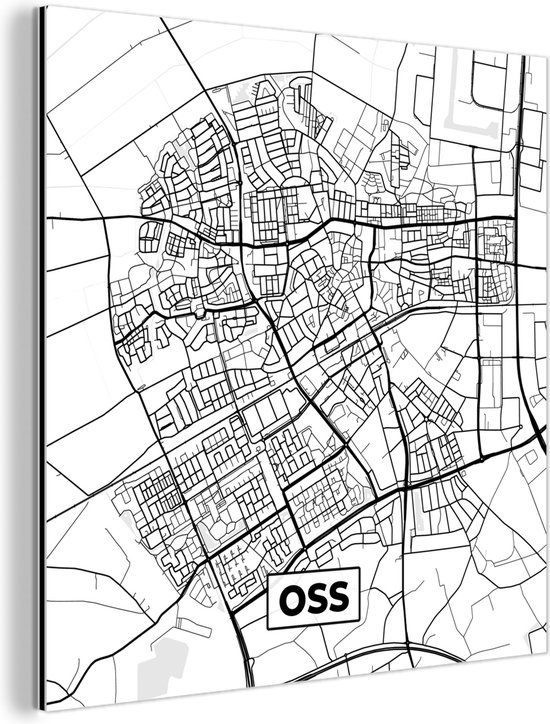 Décoration murale Métal - Peinture Aluminium Industrielle - Carte - Oss - Zwart - Wit - 20x20 cm - Dibond - Photo sur aluminium - Décoration murale industrielle - Pour le salon / chambre