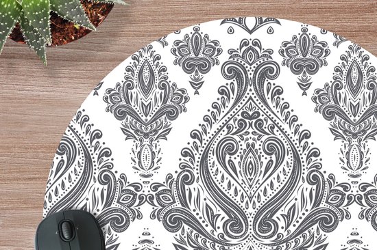 Muismat rond 50x50 cm - Mousepad Patronen - Perzisch Tapijt - Grijs - Wit - Ronde muismatten
