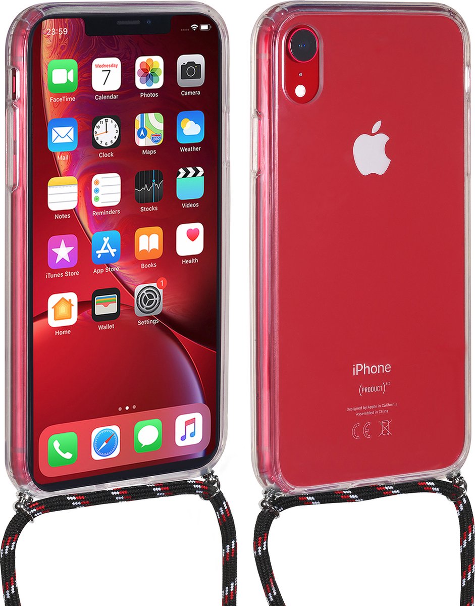 StilGut ketting case strap TPU hoesje koord iPhone XR - Transparant Zwart