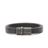 Josh Vintage Heren Armband Leer;Metaal - Zwart