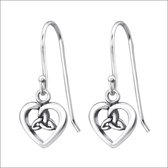 Aramat jewels ® - Zilveren kinder oorhangers hart met triquetra 16mm geoxideerd