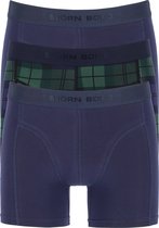 Björn Borg boxershorts Core (3-pack) - heren boxers normale lengte - blauw met groen geruit met twee donkerblauwe -  Maat: S