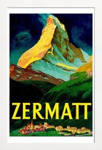 JUNIQE - Poster in houten lijst Vintage Zwitserland Zermatt -40x60