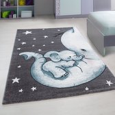 Kindertapijt Olifantje met Baby Blauw Vloerkleed - 160x230- Kinderkamer - Babykamer - Baby - Kids - Jongens en Meisjes - Kinderen