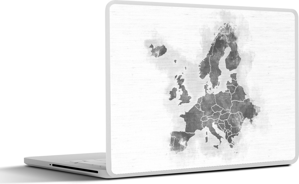 Laptop sticker - 10.1 inch - Europakaart met een geweven patroon op de achtergrond - zwart wit - 25x18cm - Laptopstickers - Laptop skin - Cover