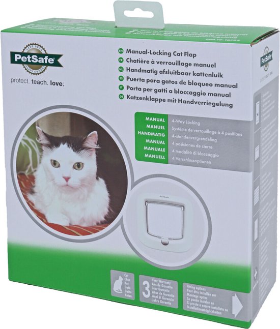 PetSafe® PPA19-16732 - Manual Locking Cat Flap met 4-standen - Voor Katten tot 7 kg - Wit - Wit - PetSafe