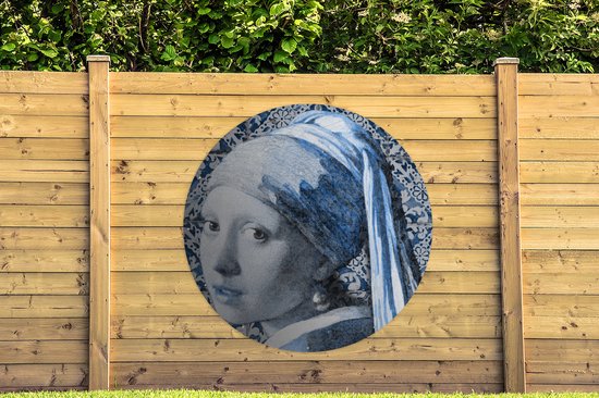 Garden Circle Girl with a Pearl Earring - Johannes Vermeer - Bleu de Delft - 150x150 cm - Poster Jardin Rond - Extérieur