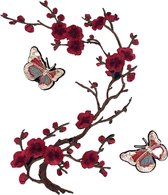 Roze Bloesem Vlinder Strijk Embleem Patch Set 3 patches