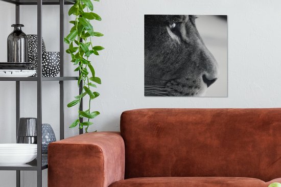 Tableau sur Toile Profil Animal Lion en Noir et Blanc - 50x50 cm - Décoration murale