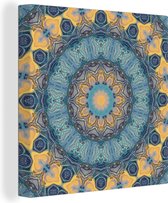 Canvas Schilderij Cirkel - Blauw - Mandala - 20x20 cm - Wanddecoratie