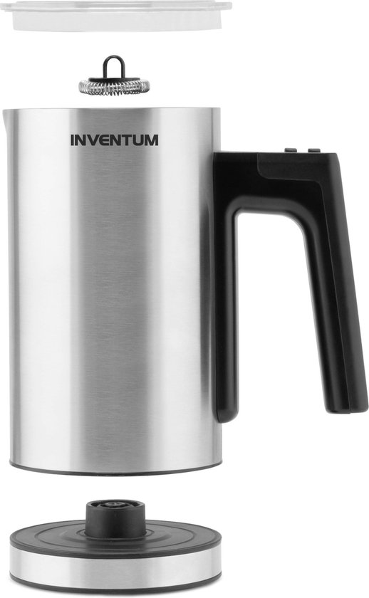 Inventum MK560S - Elektrische melkopschuimer - 150/300 ml - Warm/koud opschuimen - Verwarmen - Antikleeflaag - Bediening op handvat - RVS/Zwart