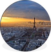 WallCircle - Wandcirkel - Muurcirkel - Parijs - Skyline - Zon - Aluminium - Dibond - ⌀ 90 cm - Binnen en Buiten