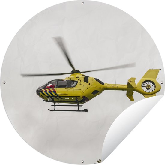 Tuincirkel Gele traumahelikopter - 120x120 cm - Ronde Tuinposter - Buiten XXL / Groot formaat!