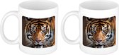 Set van 2x stuks siberische tijger koffiemok / theebeker wit 300 ml - keramiek - dierenmokken - cadeau beker / tijgers