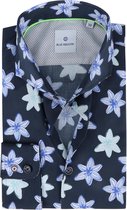 Blue Industry - Overhemd Bloemen Donkerblauw - 39 - Heren - Slim-fit