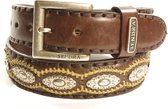 Sendra Boots Riem 7606 Bruin Handgemaakt Heren Dames Riem Cowboy Western Ibiza Bohemian 4cm Brede Jeans Broekriem Zilverkleurige Concho's Verwisselbare Gesp Echt Leer Maat 105