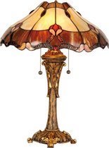 Tiffany Tafellamp Ø 40*53 cm E27/max 2*60W Rood, Beige Glas in lood Driehoek Tiffany Bureaulamp Tiffany Lampen