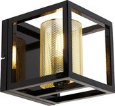 QAZQA cage - Industriele Wandlamp voor binnen - 1 lichts - L 18 cm - Goud/messing - Industrieel -  Woonkamer | Slaapkamer | Keuken