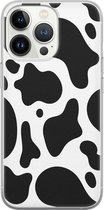 iPhone 13 Pro hoesje siliconen - Koeienprint - Soft Case Telefoonhoesje - Print / Illustratie - Transparant, Zwart, Wit