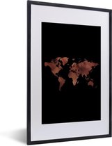 Fotolijst incl. Poster - Wereldkaart - Rood - Zwart - 40x60 cm - Posterlijst