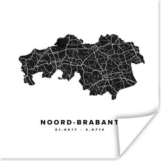 Poster Noord-Brabant - Kaart - Nederland - 50x50 cm