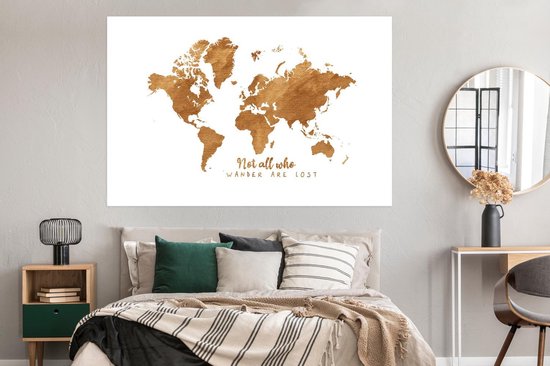Affiche Carte du Wereldkaart - Bronze - Corde - 180x120 cm XXL
