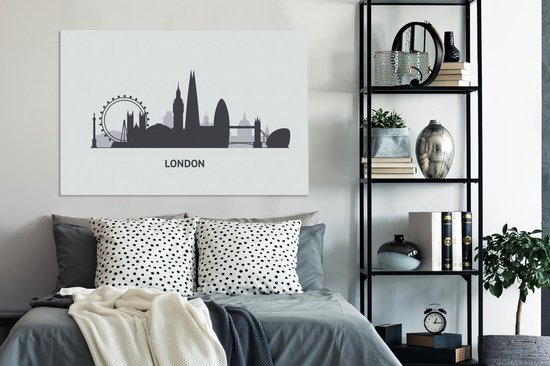 Illustration skyline de 'Londres' sur fond bleu clair 120x80 cm - Tirage photo sur toile (Décoration murale salon / chambre)