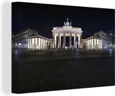 Canvas Schilderij Brandenburger Tor tijdens de nacht in Duitsland - 90x60 cm - Wanddecoratie