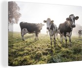 Un matin brumeux avec les vaches frisonnes au pâturage Toile 90x60 cm - Tirage photo sur Toile peinture (Décoration murale salon / chambre) / Animaux de la ferme Peintures sur toile