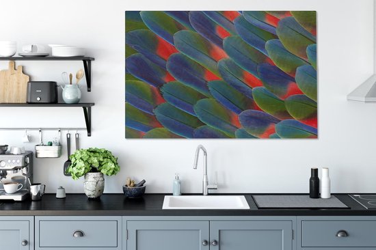 Tableau sur toile Détail plume perroquet - 140x90 cm - Décoration murale