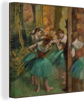 Canvas Schilderij Dancers Pink and Green - Schilderij van Edgar Degas - 20x20 cm - Wanddecoratie