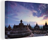 Canvas schilderij 180x120 cm - Wanddecoratie Borobudur bij zonsopkomst - Muurdecoratie woonkamer - Slaapkamer decoratie - Kamer accessoires - Schilderijen